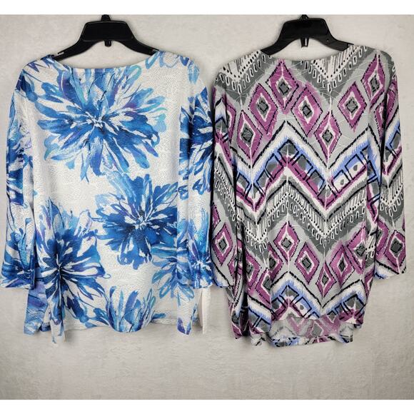 Bohemian 2X Knit Tunics Pullover Purple Blue Jeweled Printed Tops Casual 2 Lot - Picture 2 of 15